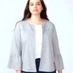 NWT Lane Bryant Pearl Beaded Gray Cardigan Sz 18
